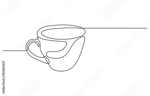 Coffee cup continuous line sketch tea icon cafe sketch drink single art outline mug logo food. Doodle cup line abstract background breakfast steam morning coffee design symbol. Vector illustration