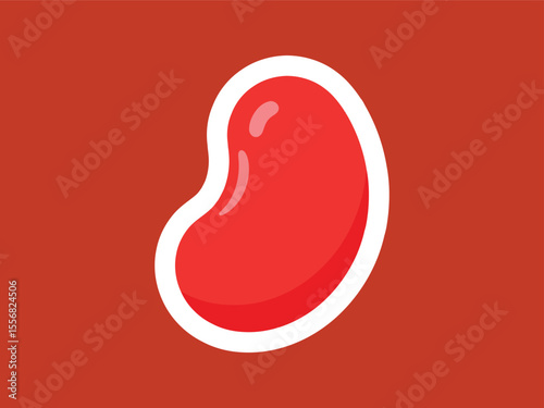 Simple Flat Red Bean with White Outline on Red Background