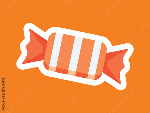 Flat Style Delicious Wrapped Striped Candy Illustration Isolated with Outline