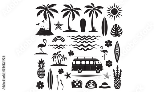 A tropical beach and surf themed vector