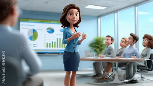 Business presentation in cartoon style office meeting