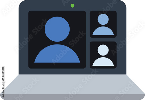 A flat-style video call icon on a laptop screen. Ideal for themes such as virtual meetings, online interviews, remote classes, digital communication, and remote work visuals.