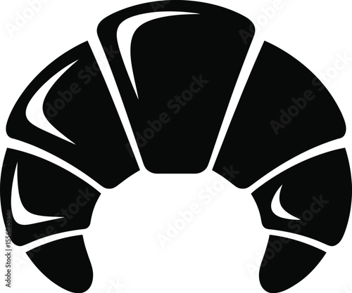 A black and white graphic illustration of a crescent shaped pastry