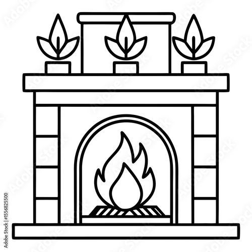 Warm Fireplace Outline Vector Design