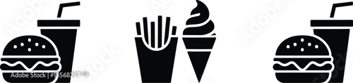 Black silhouette icons of fast food items arranged on a light background
