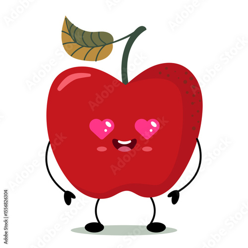 Cute red apple character with heart eyes
