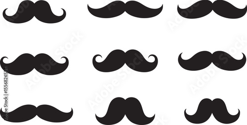 Mustache icon set, mustache silhouette set, mustache silhouettes isolated on white background