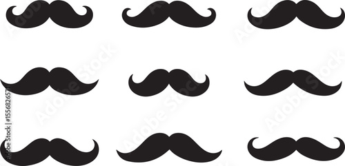 Mustache icon set, mustache silhouette set, mustache silhouettes isolated on white background