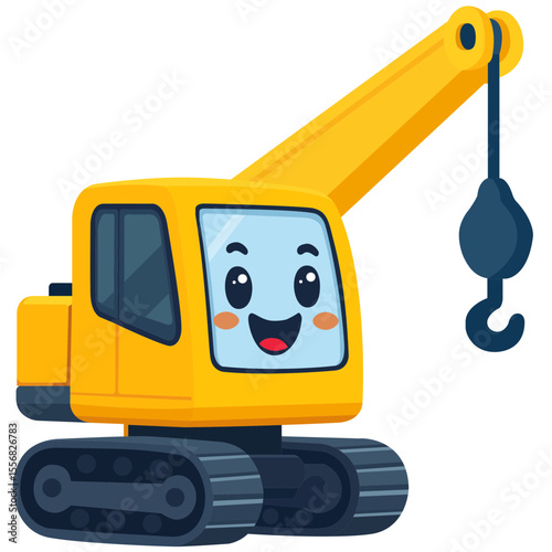 Yellow crane is amazed by the worksite illustration