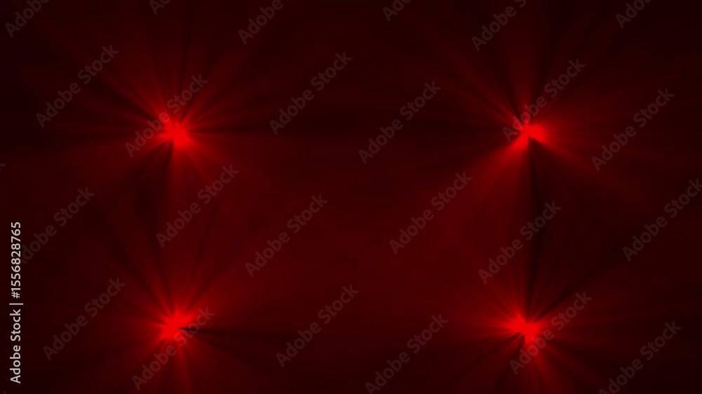 Realistic four red light lens flare on black background. Beautiful shimmering glare light effect.