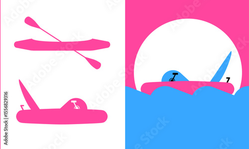 Pedalo and canoe icons - flat summer water activities
