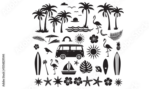 A tropical beach and surf themed vector