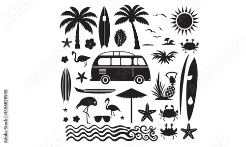 A tropical beach and surf themed vector