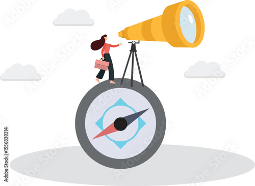 Business compass guidance direction or opportunity, make decision for business direction, finding investment opportunity, leadership or visionary concept.flat vector illustration.
