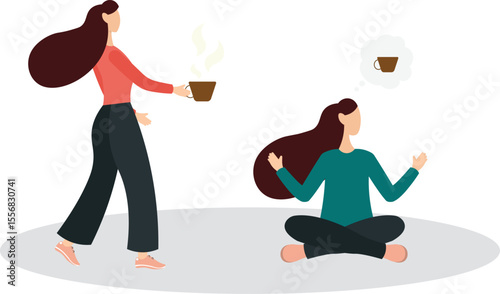 Coffee break, business discussion while having coffee or brainstorming after meeting break concept.flat design.illustration with people.