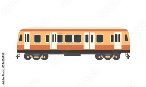 Flat minimalist vector illustration of orange subway train car with doors and windows side view public transportation urban transit vehicle