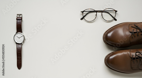 Stylish Men's Accessories Leather Shoes, Watch, and Glasses