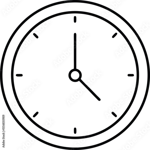 Black Outline Clock Illustration with Classic Time Display