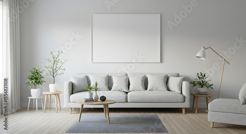 Modern Minimalist Living Room Interior Design with Blank Canvas