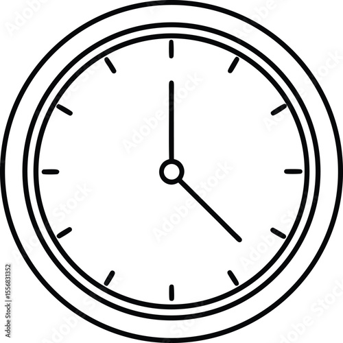 Classic Wall Clock Vector in Minimalist Black Line Style