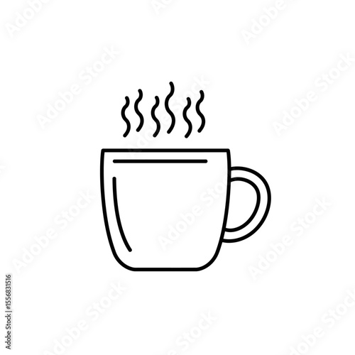 Simple line drawing of a steaming coffee cup, ready to drink.