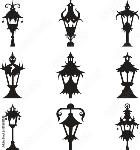 Decorative Black Silhouette Street Lamps Collection