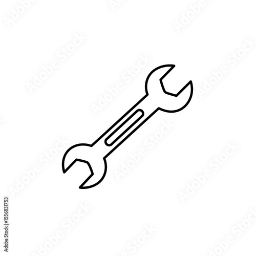 Simple outline illustration of a wrench tool, isolated on a white background.