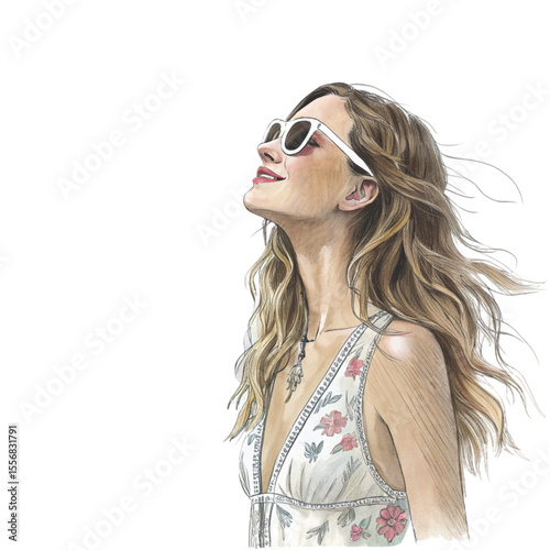 Beautiful Asian Women Wear beachwear beach clothes Clipart Watercolor 
