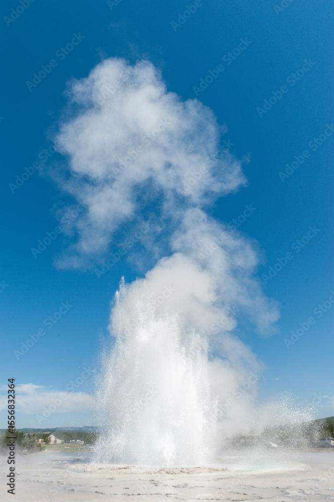 Obraz premium Eruption of the Great Fountain Geyser in Yellowstone National park.