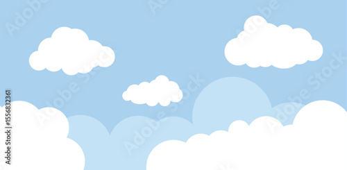 Flat Vector Clouds  , blue sky background with clouds  background, vector illustration.