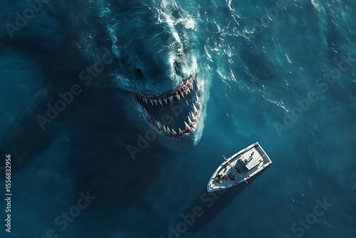 Giant Shark Ocean Boat Threat. (5)