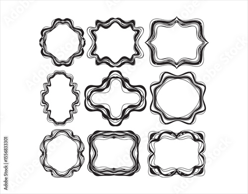 A bunch of hand-drawn, colorful wavy frames in various shapes. Perfect for summer decorations! These modern, trendy borders are great for wedding invites, birthday cards, and social media templates.
