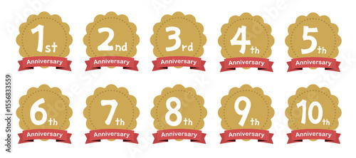 ポップでかわいい雰囲気のアニバーサリー・周年・お祝いロゴ(ベクター メダル 編集可能 1st 2nd 3rd 45h 10th 15th 20th 25th 30th 35th 40th 45th 50th)