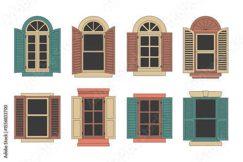 Collection of Colorful Architectural Windows with Shutters