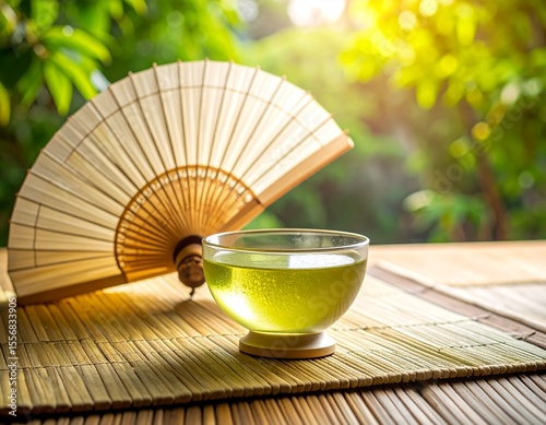 夏の陽射しと涼。日本茶と扇子が織りなす和の癒し