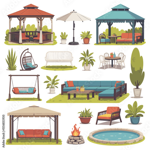 Collection of Outdoor Patio Furniture and Decor