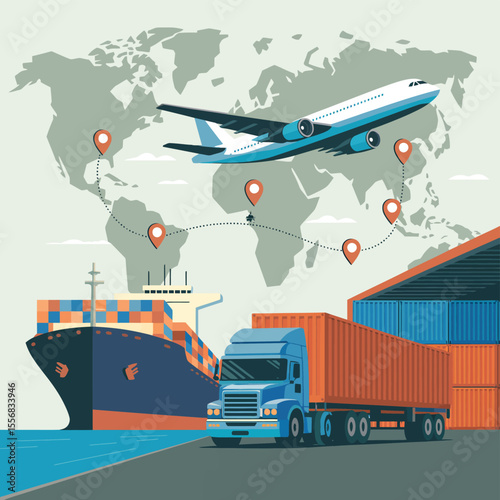 Global Shipping and Logistics Transportation Illustration