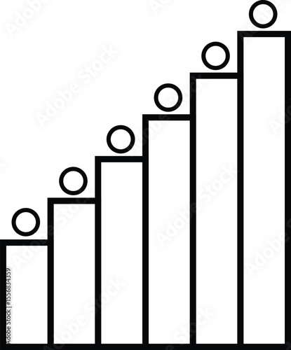 Abstract representation of increasing bars with circles on top symbolizing growth and progress