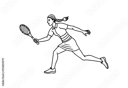 A tennis player silhouette vector. line drawing, art
