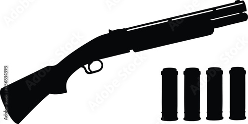Black Shotgun Silhouette with Shells Vector
