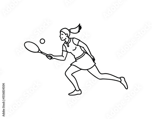 A female tennis player line drawing vector 