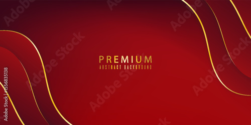 Luxury red background with gold wavy lines