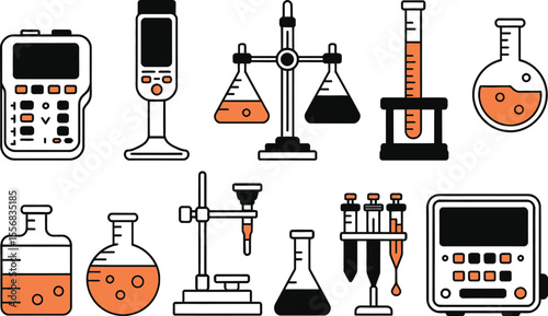 Orange and Black Laboratory Equipment Illustration