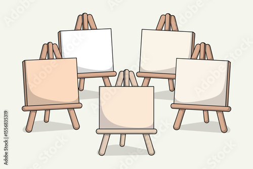 Four Empty Easel Canvases for Artistic Expression