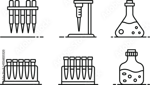 Black and White Line Art Science Lab Equipment Icons