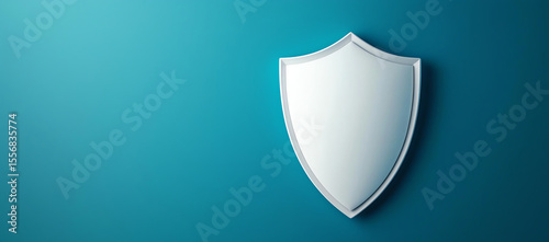 Minimalist shield design on teal background symbolizes protection and security. This abstract representation evokes feelings of safety and trust, making it ideal for various applications