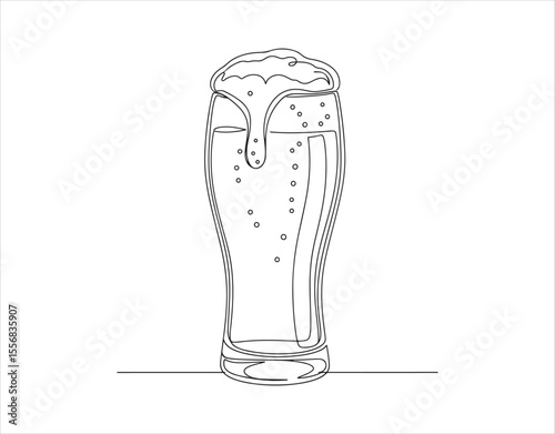 An uninterrupted line sketch of a glass of beer or lemonade with froth. This simple linear design represents a craft drink ale for a bar and pub concept banner.

