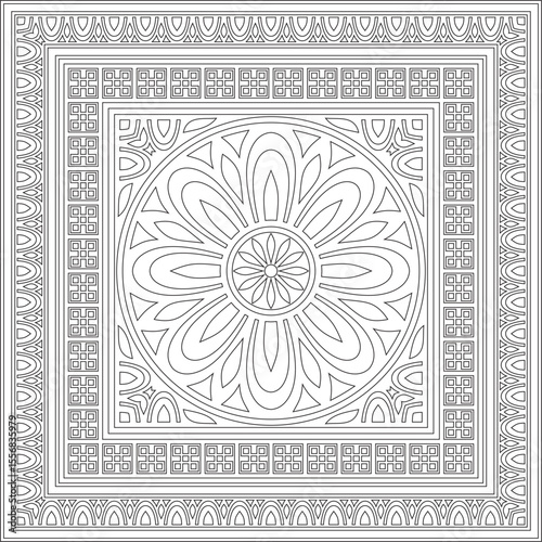 Classic greek black outline square ornament. Vector pattern, ancient hellenic rectangle. European border.
