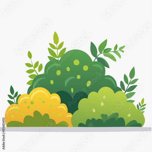 Vibrant Green and Yellow Bushes Lush Foliage Illustration