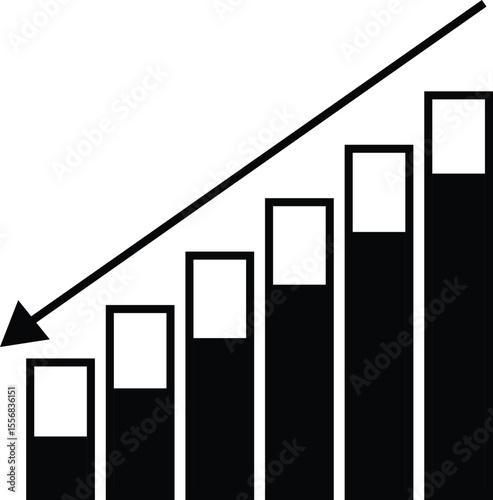 Bar chart illustrating a downward trend with an arrow indicating a decline in performance or value over time